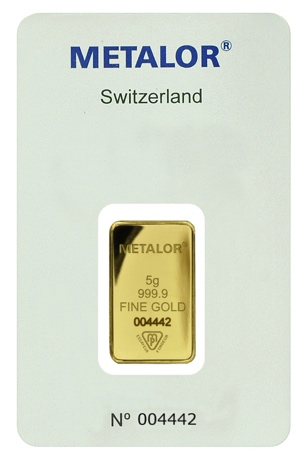 Metalor 5 Gram Gold Bar